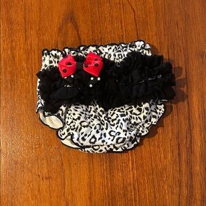 Leopard Print Ruffled Diaper Cover with Red Bow